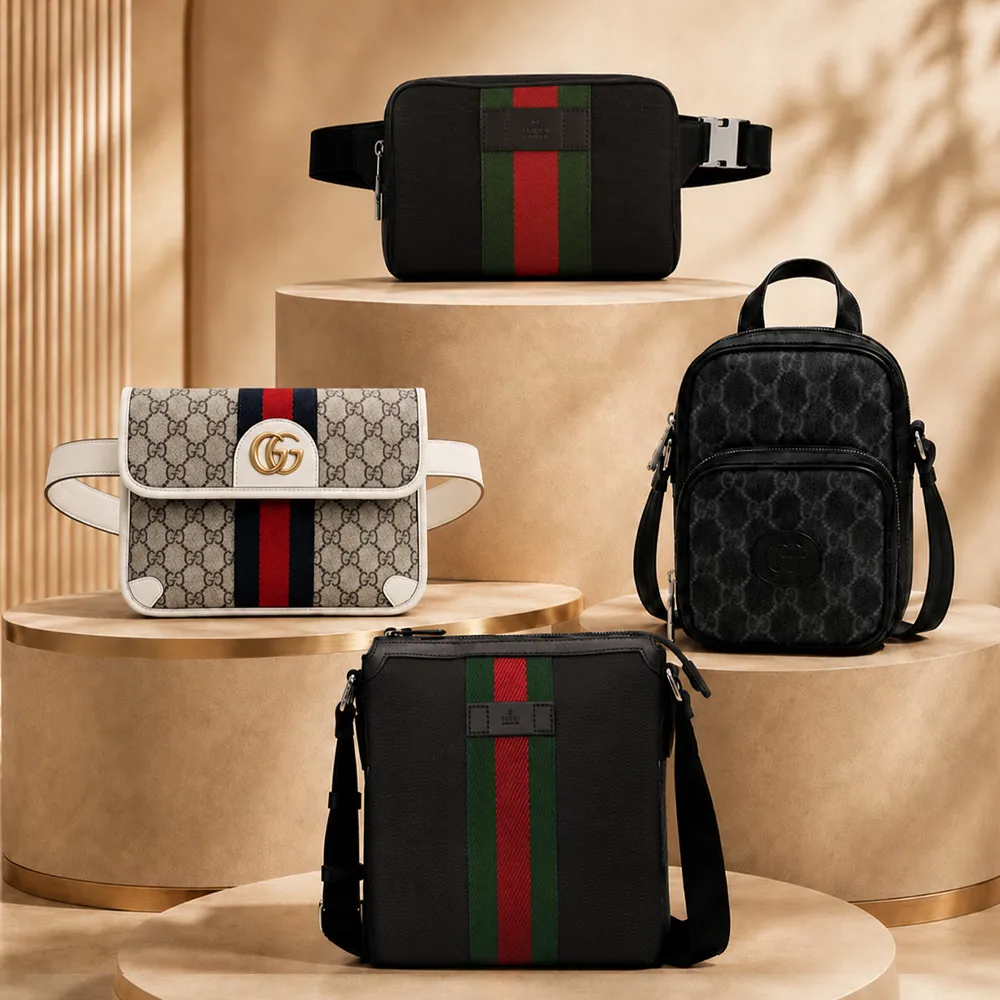 【GUCCI 古馳】經典LOGO緹花織帶斜背包/腰包/編織手拿包(款式任選)