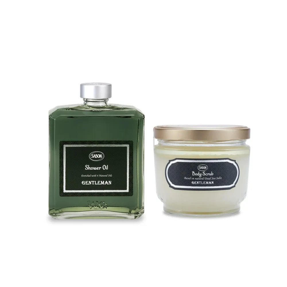 【SABON】官方直營 紳士沐浴磨砂組(紳士沐浴油400ml+身體磨砂膏600g)