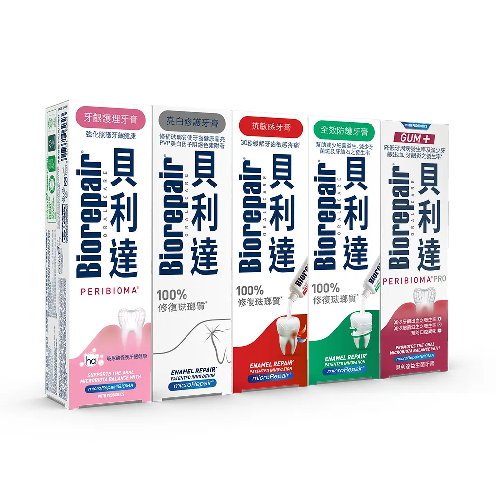 【Biorepair 貝利達】貝利達牙膏75mlx3入組(全效防護/抗敏感/亮白修護/牙齦護理/益生菌)