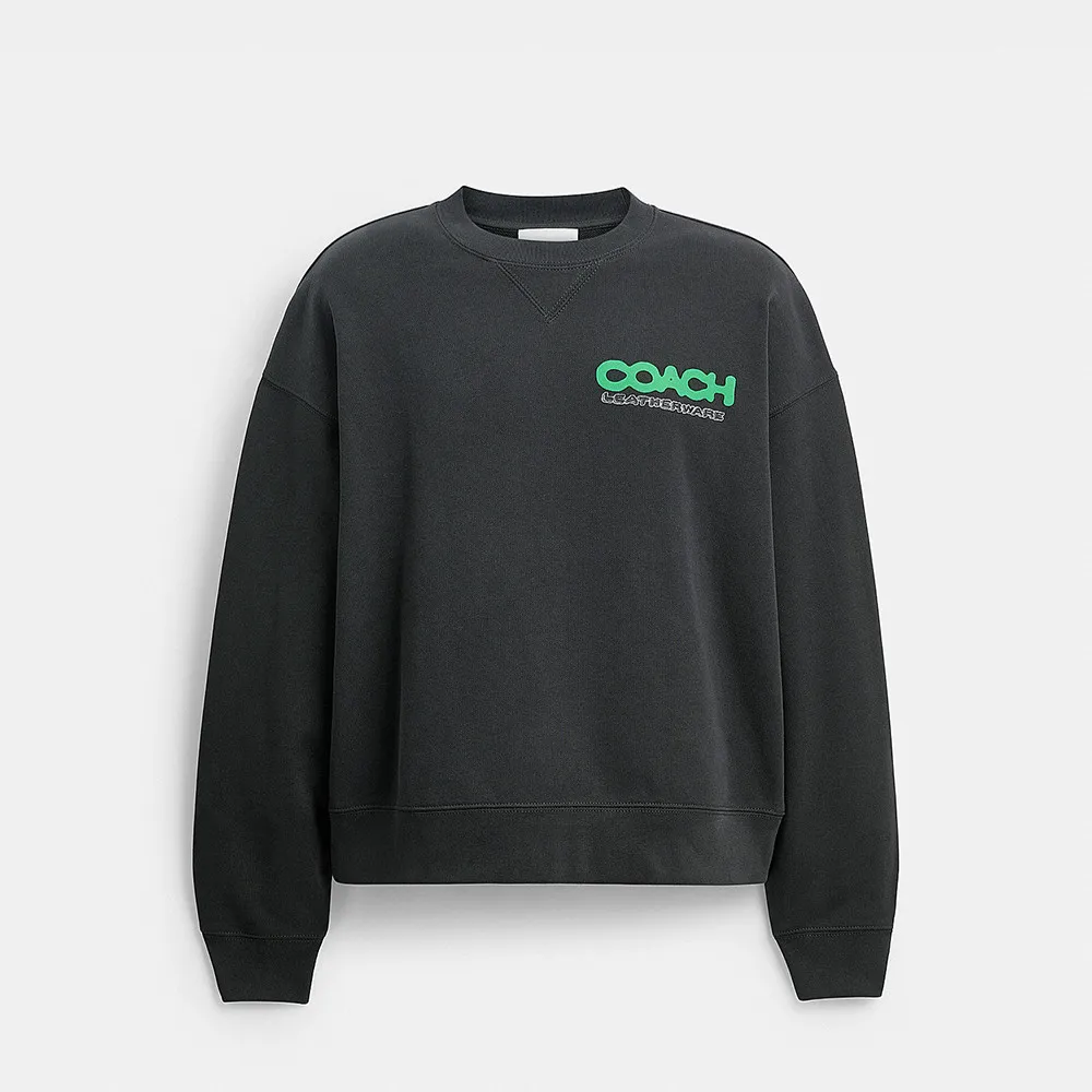 【COACH】蔻馳官方直營 COLLAGE STICKER圖案圓領長袖上衣-水洗黑色(CBV02)