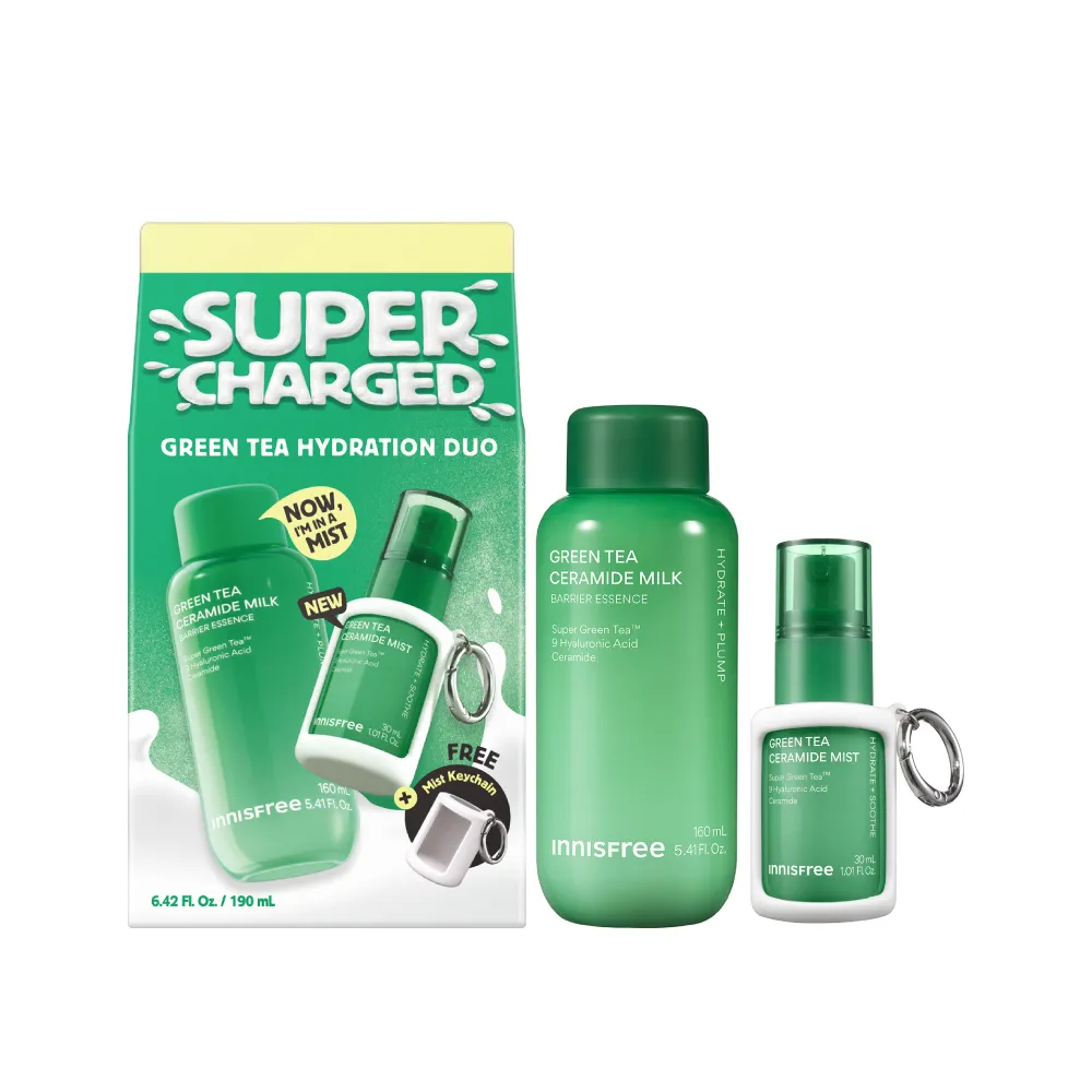 【innisfree】綠茶牛奶水+迷你噴霧禮盒（牛奶水160ml+牛奶水噴霧30ml+迷你小吊飾)