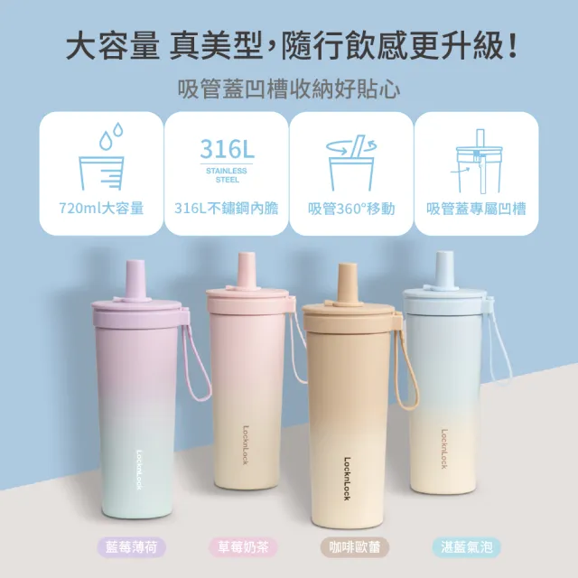 【LocknLock 樂扣樂扣】官方直營 嚼對FUN飲不鏽鋼吸管杯 720ml(保溫杯/316L不鏽鋼/大容量/多色任選)