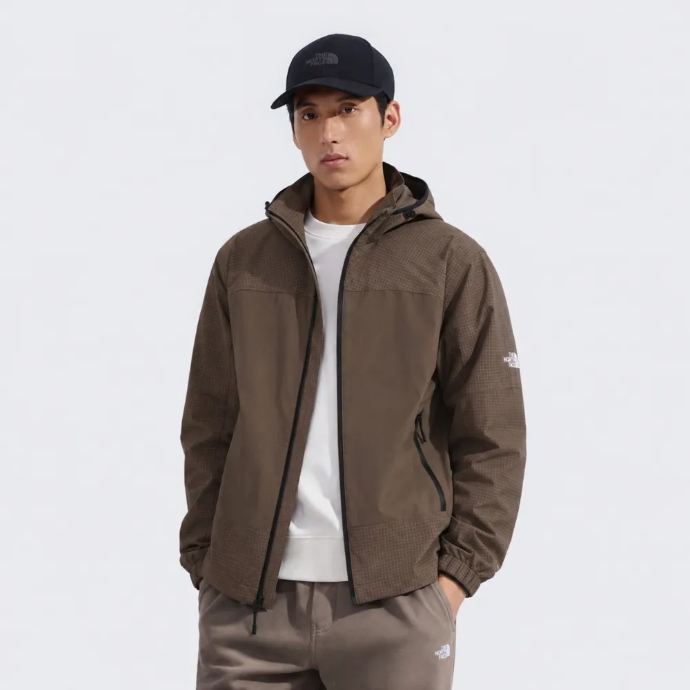 【The North Face】北面男款棕色WindWall防風防曬可收納連帽外套｜8ENF1OI
