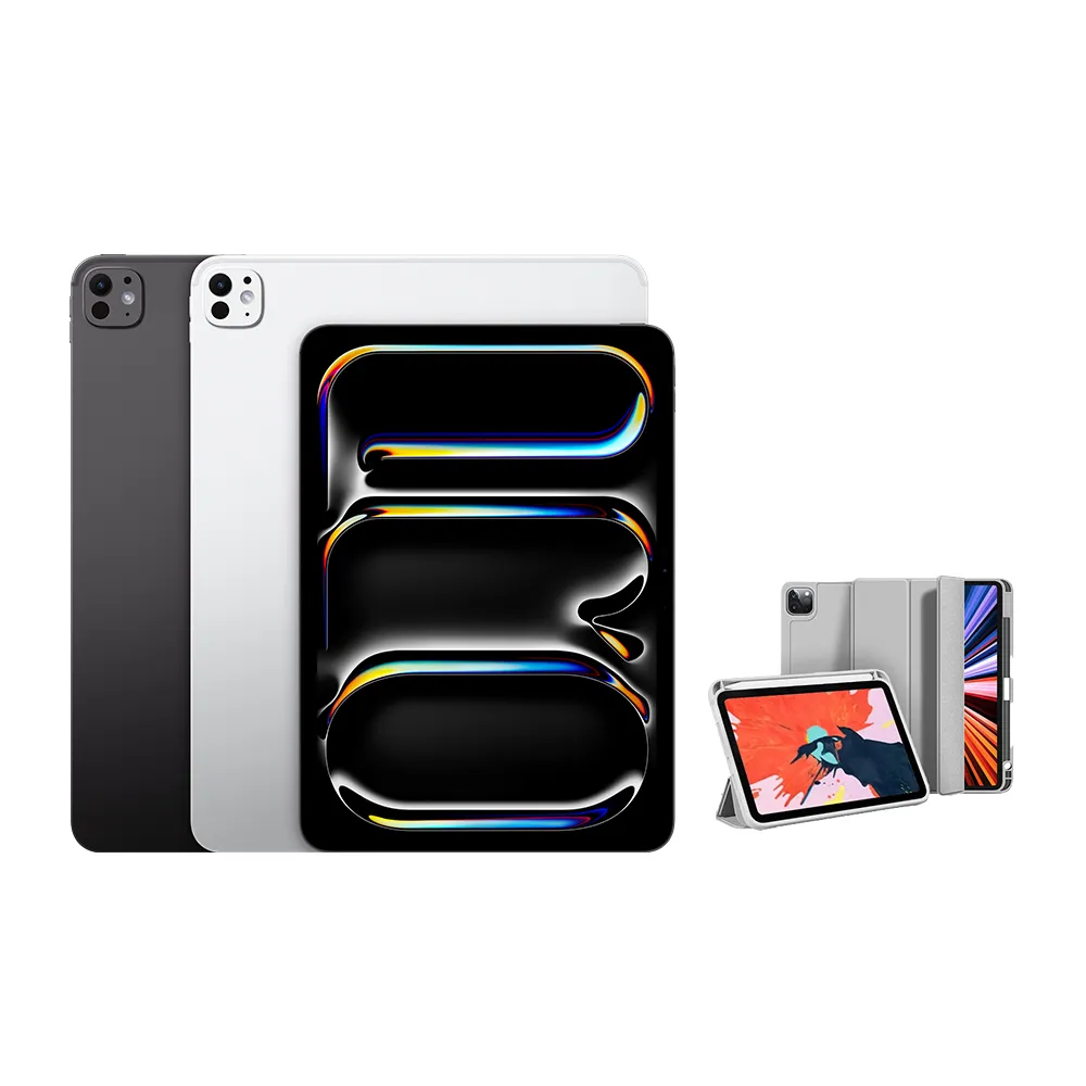【Apple】S+級福利品 iPad Pro 13吋/M4晶片/WiFi/512G 平板電腦 台版官方整新機(三折筆槽殼+鋼化保貼組)