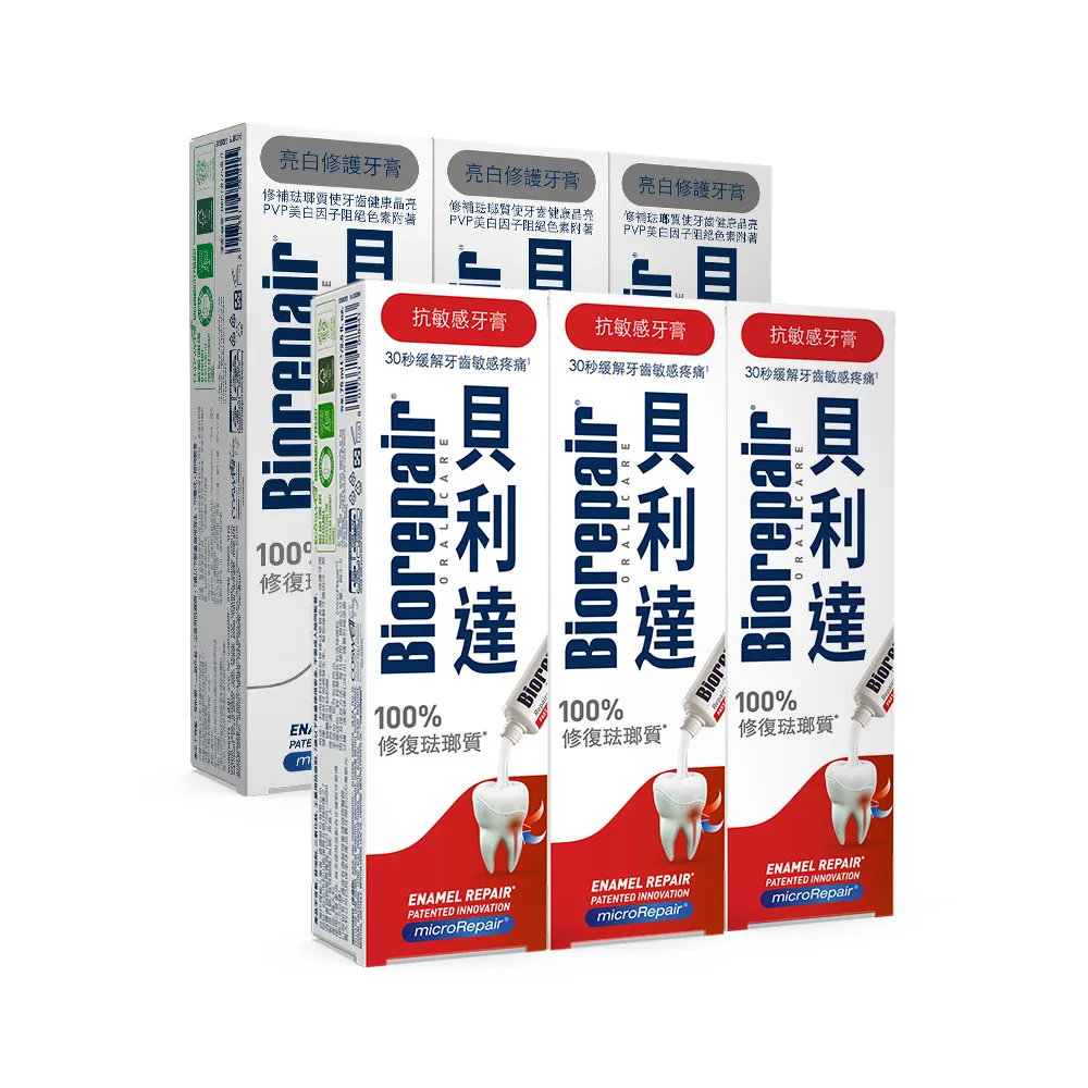 【Biorepair 貝利達】抗敏美白六入組(抗敏感/亮白修護)