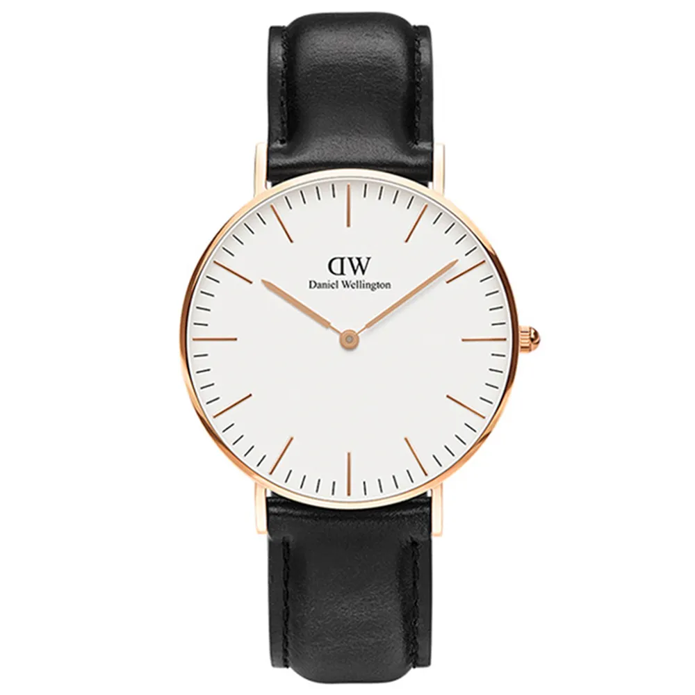 【Daniel Wellington】DW 手錶 Classic Sheffield 36mm爵士黑真皮皮革錶(DW00100036)