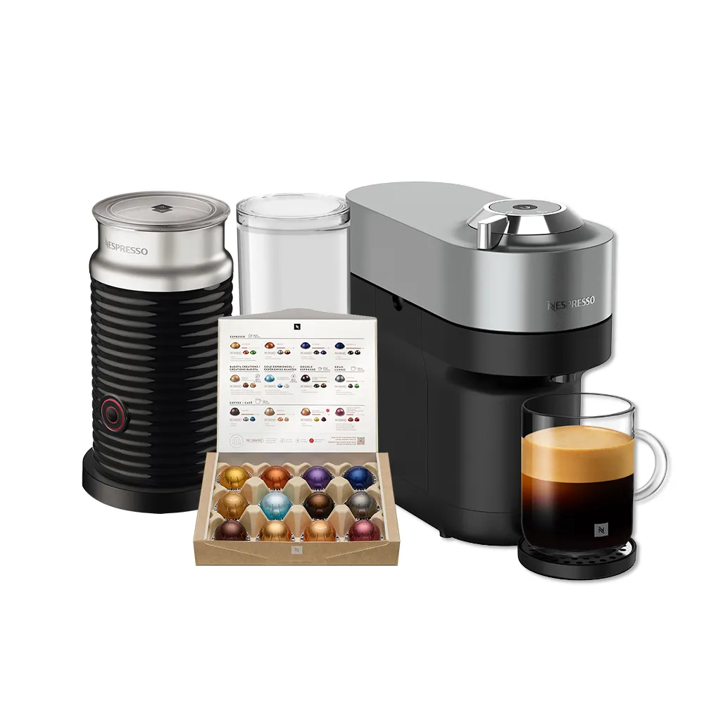 【Nespresso】Vertuo POP+膠囊咖啡機奶泡機組合_極致鈦 全自動咖啡機(瑞士頂級咖啡品牌)