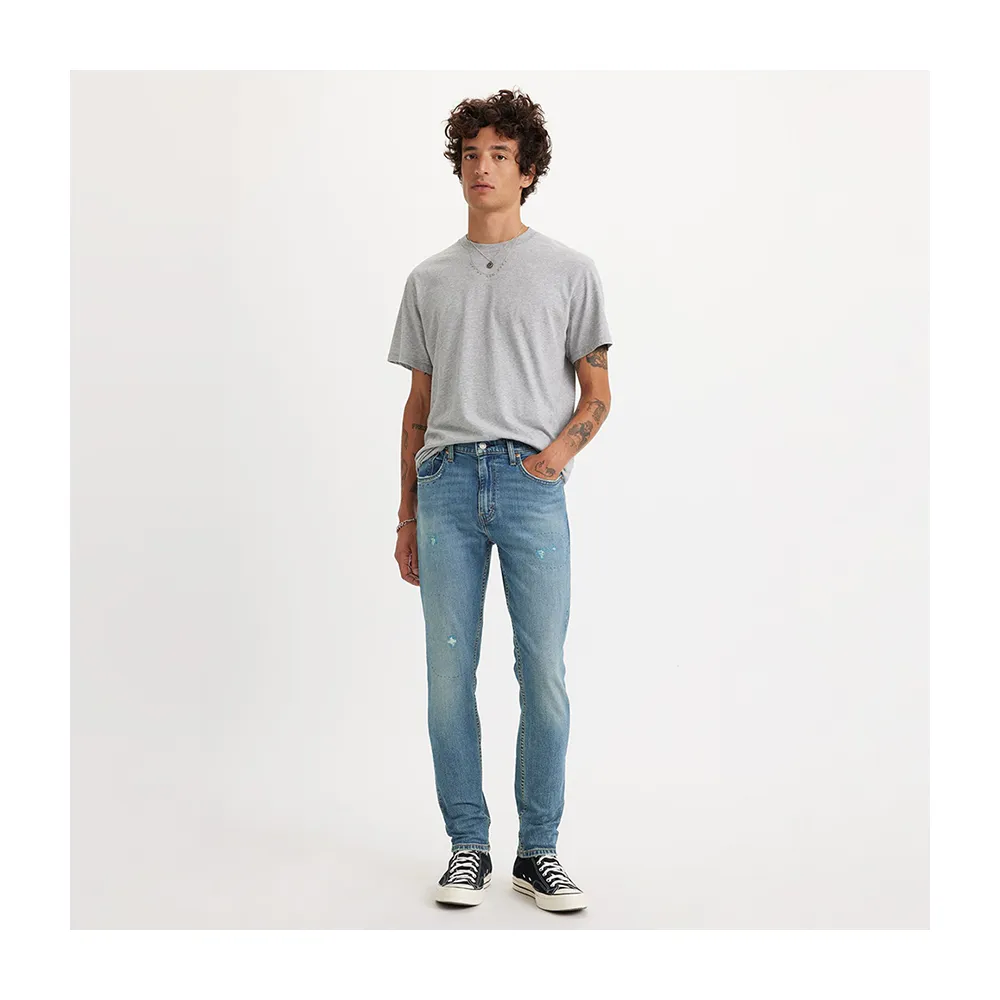 【LEVIS】男 上寬下窄 512低腰修身窄管牛仔褲/淺藍染破壞加工/天絲棉/彈性 熱賣單品 28833-1274