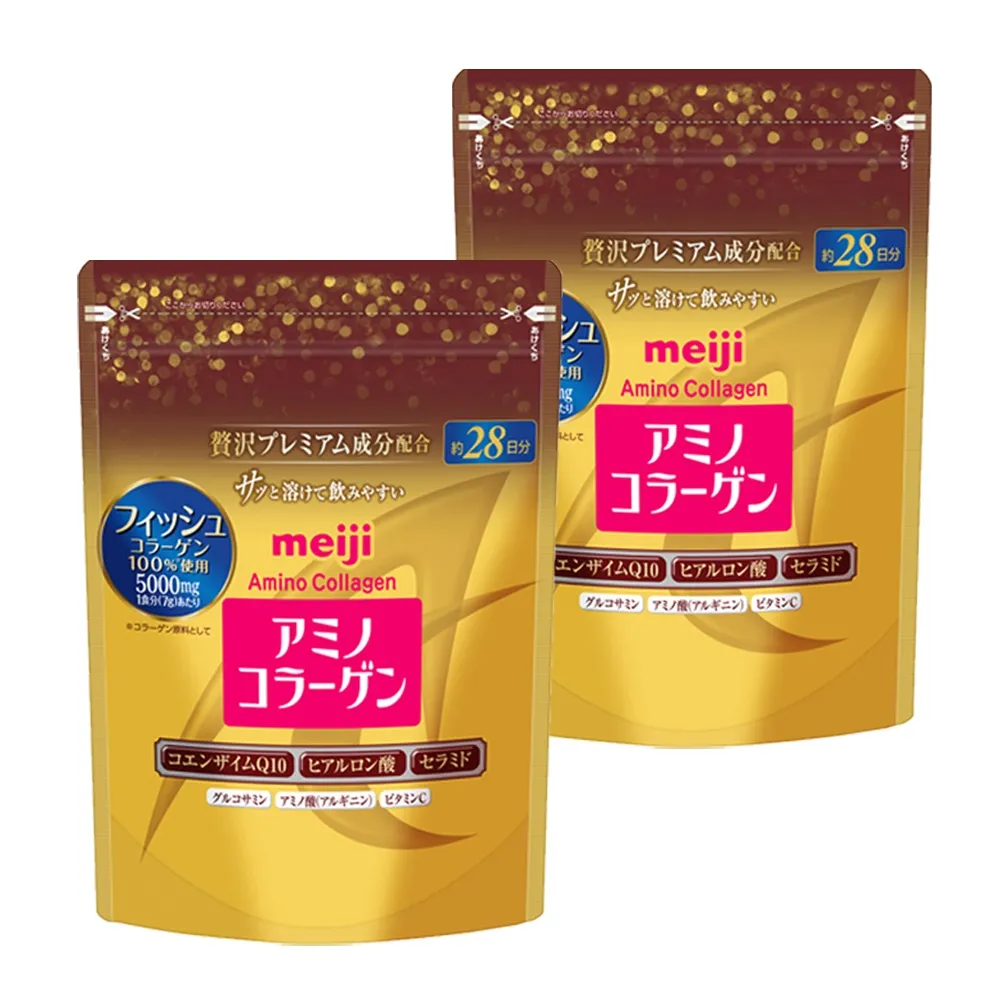 【Meiji 明治】明治膠原蛋白粉璀璨金版28日份袋裝196gx2(膠原蛋白/神經醯胺/Q10)
