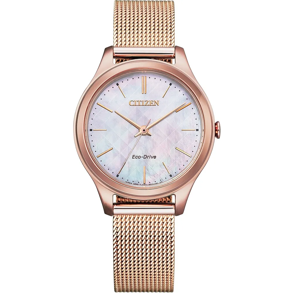 【CITIZEN 星辰】亞洲限定 光動能 白蝶貝 米蘭帶女錶 日系時尚 防水手錶 -32mm(EM0508-80Y)