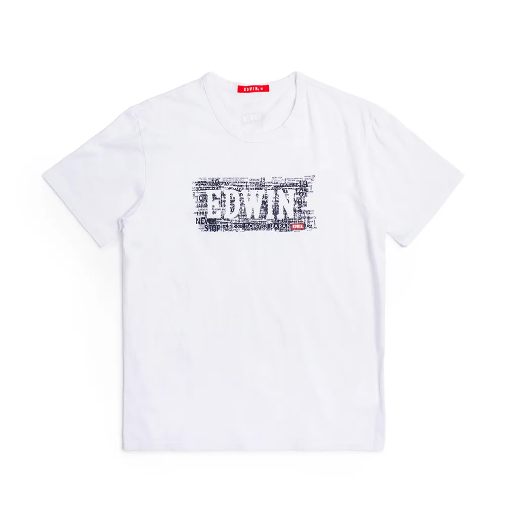 【EDWIN】男裝 人氣復刻款 EDGE 細碎字LOGO短袖T恤(白色)