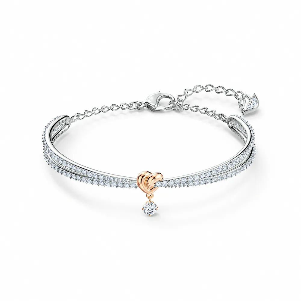 【SWAROVSKI 施華洛世奇】官方直營 Lifelong Heart 永恆心動 心形手鐲 愛心 白色 多種金屬潤飾 | 5516544