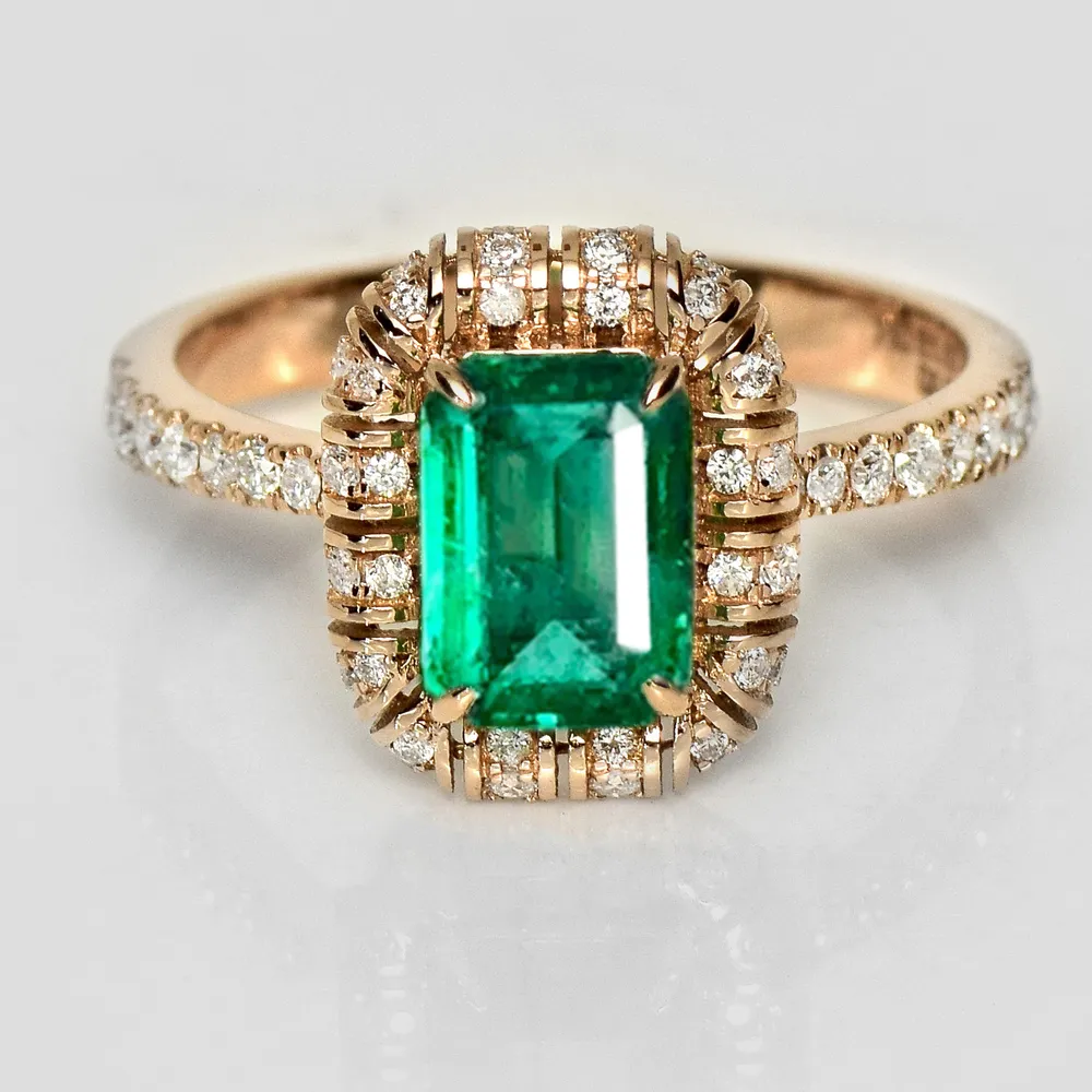 【似曾國際珠寶】庫存出清價 現貨 IGI 18K玫瑰金 1.10克拉 Emerald Cut 天然贊比亞祖母綠戒指