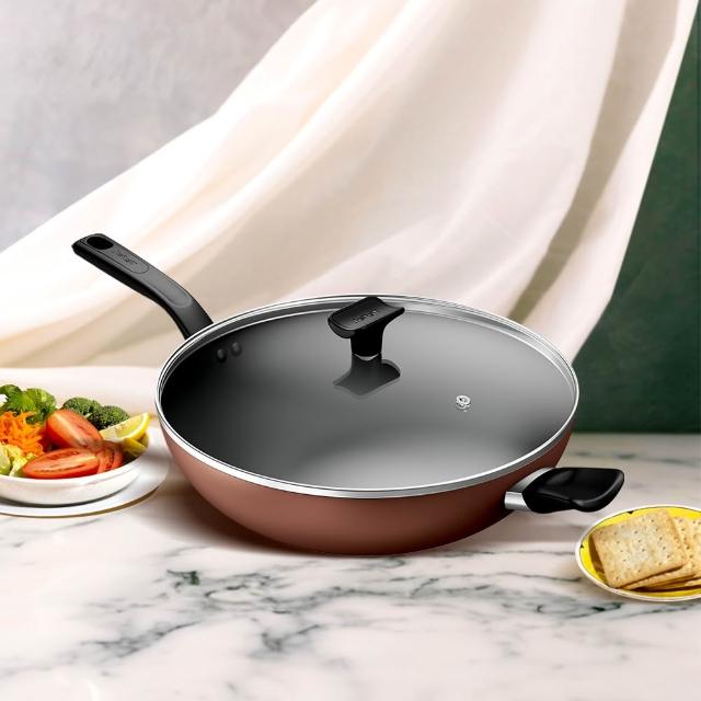 【Tefal 特福】momo獨家 Espresso醇火系列32CM不沾鍋炒鍋(加蓋)