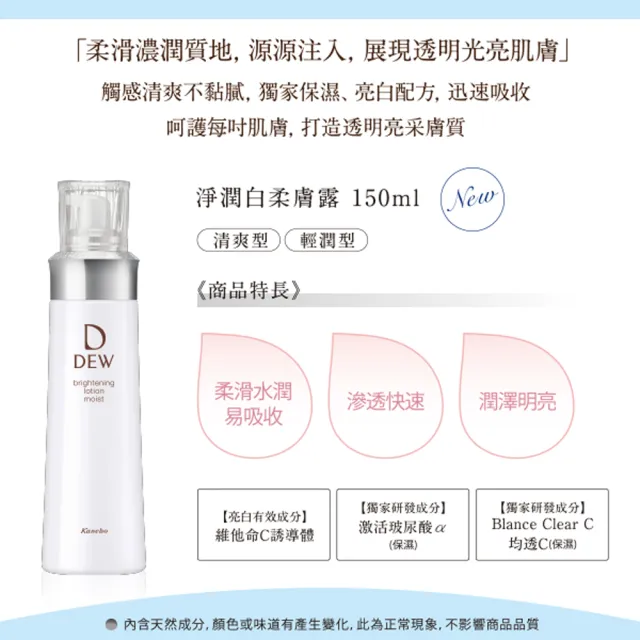 【Kanebo 佳麗寶】DEW 淨潤白柔膚露買1送1超值組 (多款任選)(化妝水)