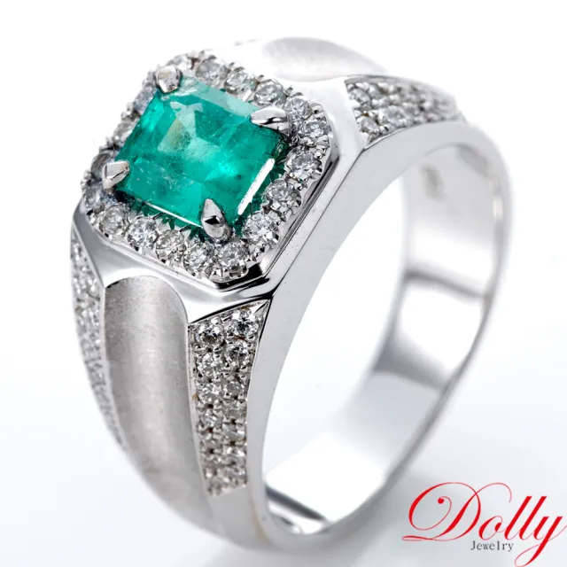 【DOLLY】買一送一 14K金 天然哥倫比亞祖母綠1克拉鑽石男戒-002 高級訂製珠寶 奢華質感 浪漫送禮