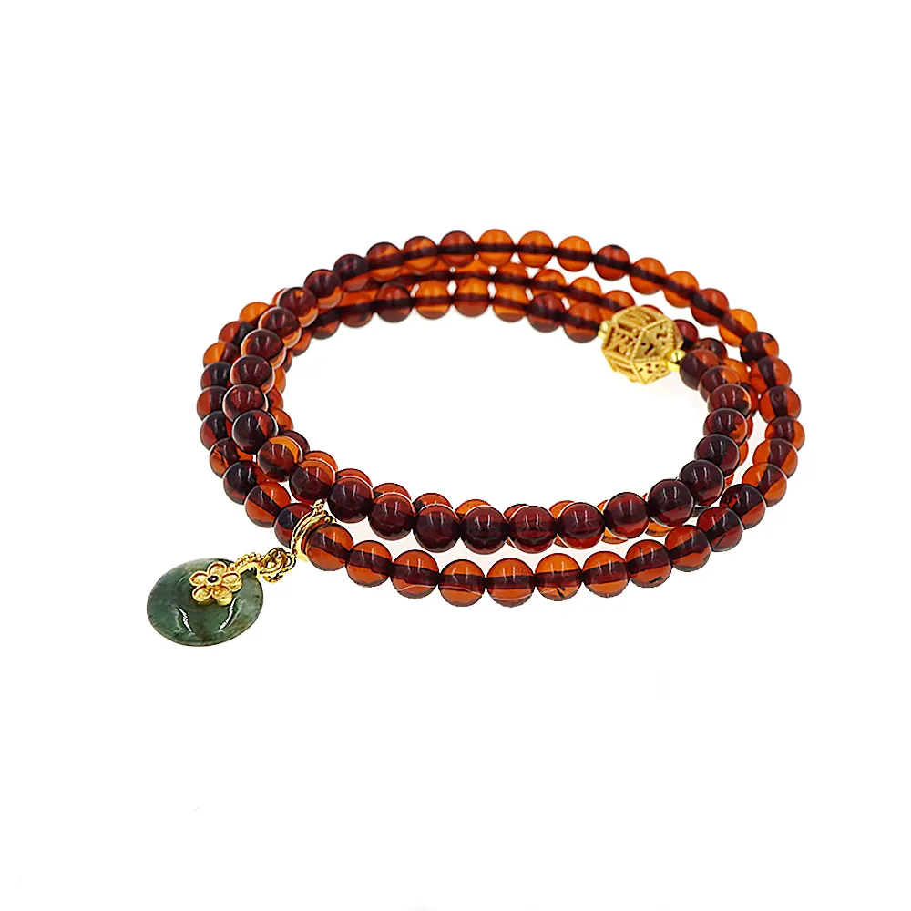 【喜緣玉品】天然琥珀玉石三圈手珠(血珀)