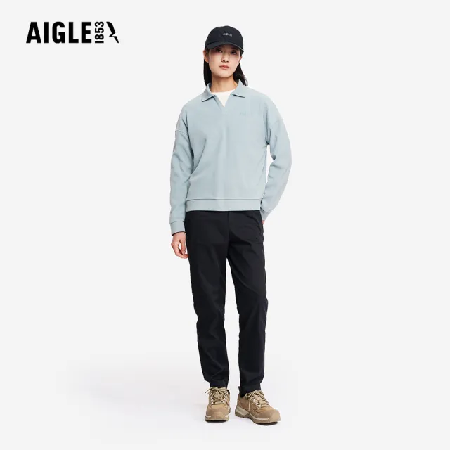 【AIGLE】女 POLARTEC 刷毛POLO衫｜AG-5A241A251 迷霧藍 (女長袖上衣 POLO衫 罩衫 保暖上衣 刷毛衣)