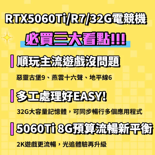 【微星平台】R7八核 RTX5060TI 8G{乙太之光}電競電腦(R7-7700/B650/32G D5/1TB/鳴潮適用)