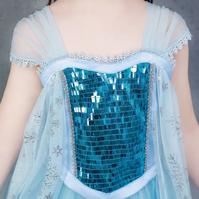 【橘魔法】藍色亮片紗裙公主服 大童 女童 兒童 童裝 萬聖節服裝 角色扮演 長裙 冰雪奇緣 艾莎公主 Elsa