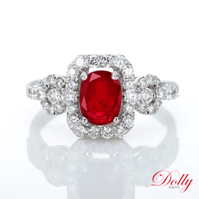 【DOLLY】買一送一 18K金 GRS無燒緬甸紅寶石1克拉鑽石戒指-022 高級訂製珠寶 浪漫質感 奢華送禮