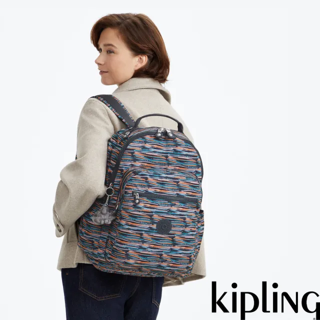 【KIPLING】『首爾包』灰底條紋機能手提後背包-SEOUL 女包