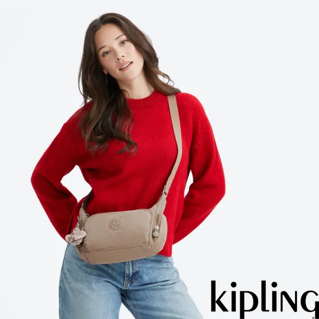 【KIPLING】『牛角包』淺棕褐色輕巧多袋側背包-GABBETTE S 女包