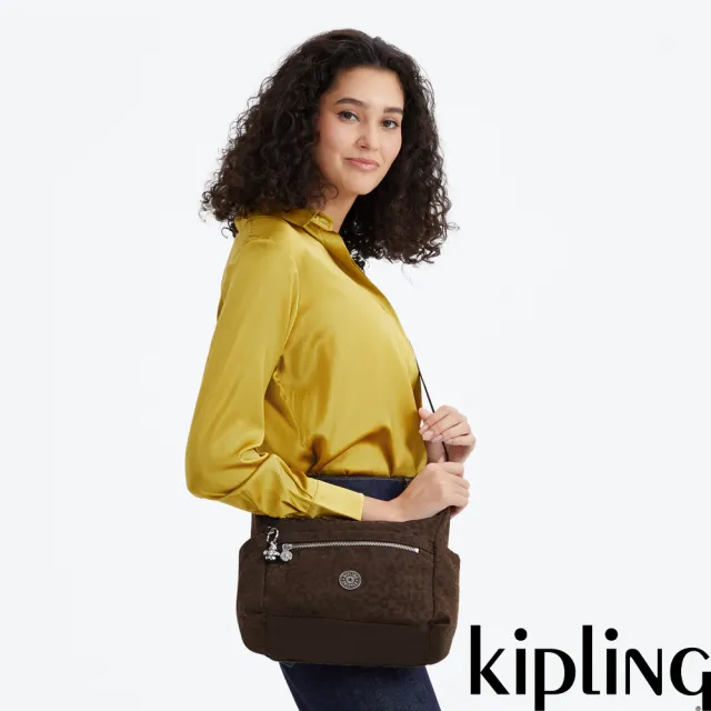 【KIPLING】『牛角包』(網路獨家款)深棕豹紋多收納斜背包-GABB S LEO 女包
