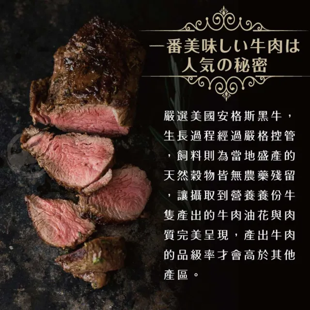 【勝崎生鮮】美國安格斯黑牛濕式熟成小菲力牛排-原塊厚切4包組(290公克±10% / 1條)