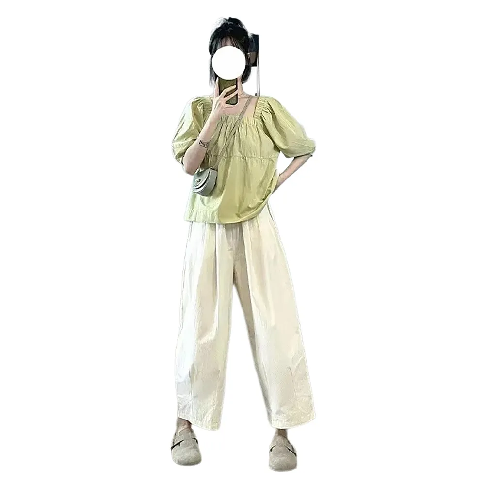 【巴黎精品】現貨+預購 短袖套裝兩件式褲裝(方領T恤休閒長褲女裝a1gd21)
