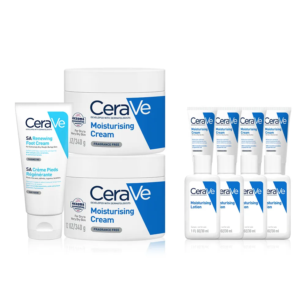 【CeraVe 適樂膚】潤澤嫩膚超值組★B3水楊酸煥膚修護美體霜88ml_足部專用+長效潤澤修護霜 340g*2