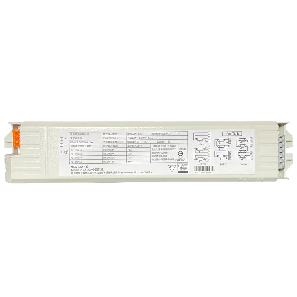 【Philips 飛利浦】1入 EB-CI TLD 18W 36W T8 PL 全電壓 預熱啟動 電子安定器 _ PH660026(傳統日光燈管用)