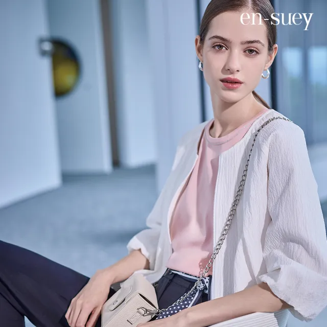 【en-suey 銀穗】EU肌理感泡泡廓形七分袖短版外套-女