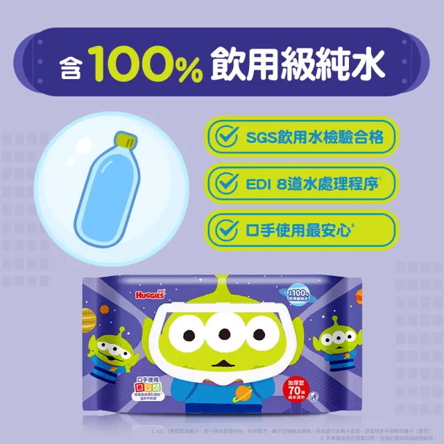 【HUGGIES 好奇】純水濕巾迪士尼加厚型70抽x16包 三眼怪/玩具總動員/奇奇蒂蒂加蓋80抽x12包