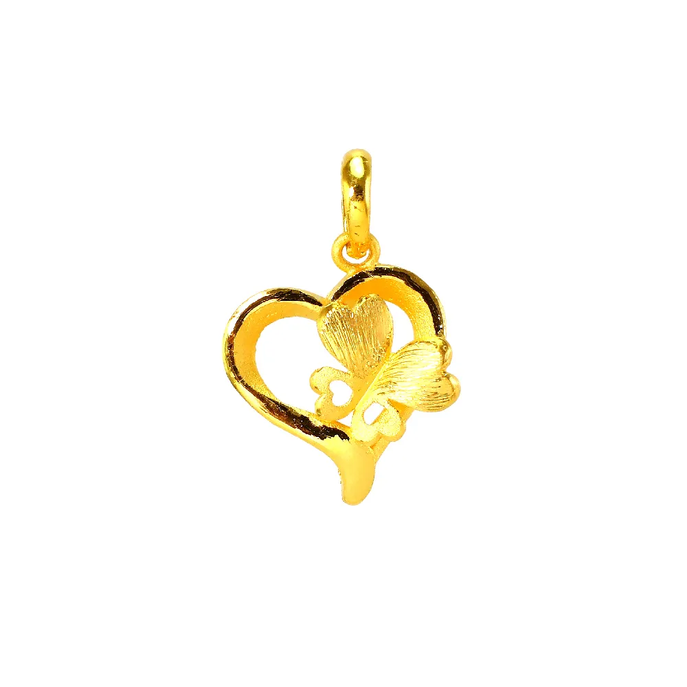 【2sweet 甜蜜約定】甜蜜約定純金心型蝶舞女墜-約重0.55錢(純金金飾 情人節 送禮)