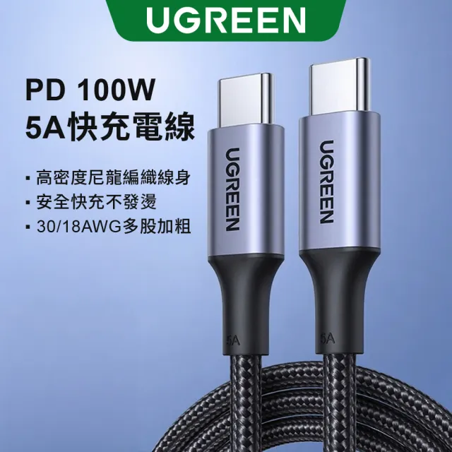 【綠聯】1M Type-C to Type-C  高速手機傳輸充電線(金屬殼/編織線/PD100W/5A快充)