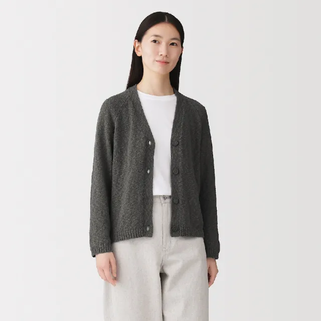 【MUJI 無印良品】女棉混節紗V領開襟衫(墨灰/米色/煙燻粉)