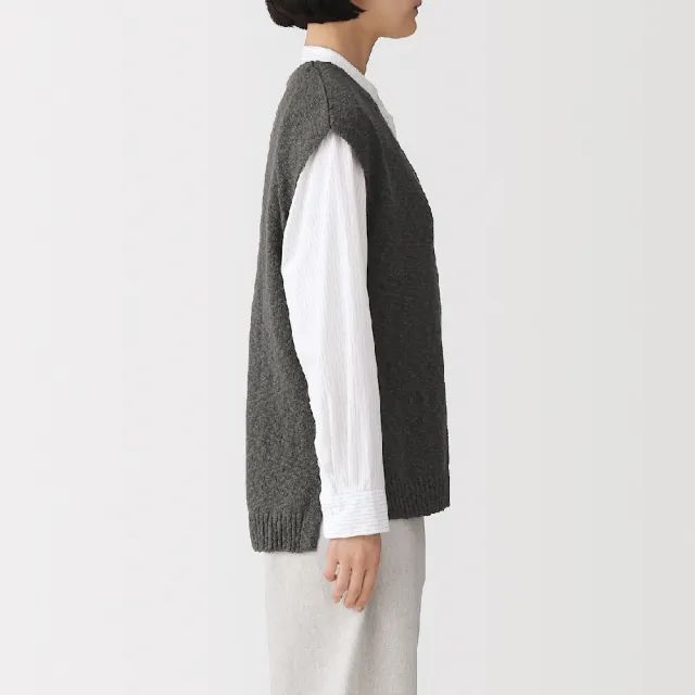 【MUJI 無印良品】女棉混節紗V領背心(墨灰/象牙白/米色)