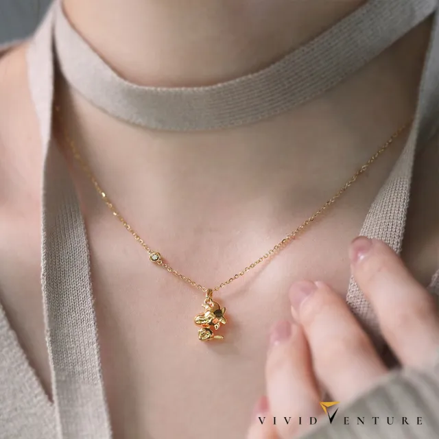 【Vividventure 亞帝芬奇】99狂購限定 情人 禮物 史努比 14K 3分 天然鑽石 項鍊 金色低語(SNOOPY聯名)