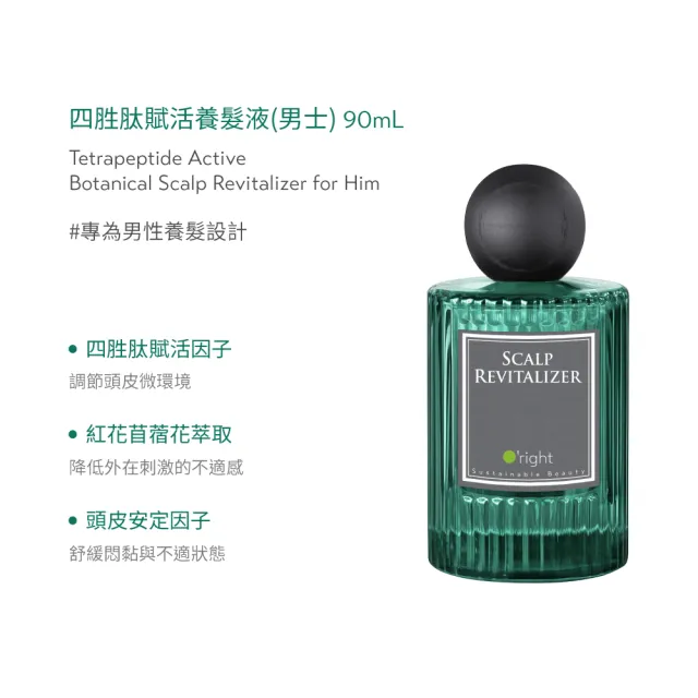 【O’right 歐萊德】四胜賦活養髮液90ml(女士/男士 任選1款)+咖啡因洗髮精400ml