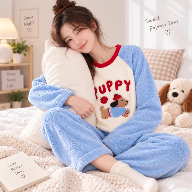 【FU】2套組 溫暖療癒居家套裝.冬季加絨加厚.女士居家服.睡衣套裝.保暖休閒.冬天睡衣.珊瑚絨睡衣