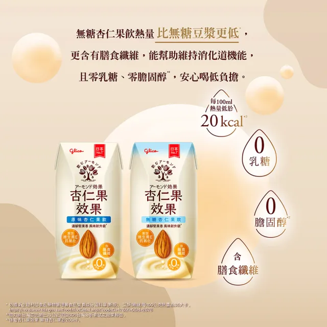 【Glico 格力高】(分次配)官方直營 杏仁果效果-無糖/原味 杏仁果飲(200mlX24入)