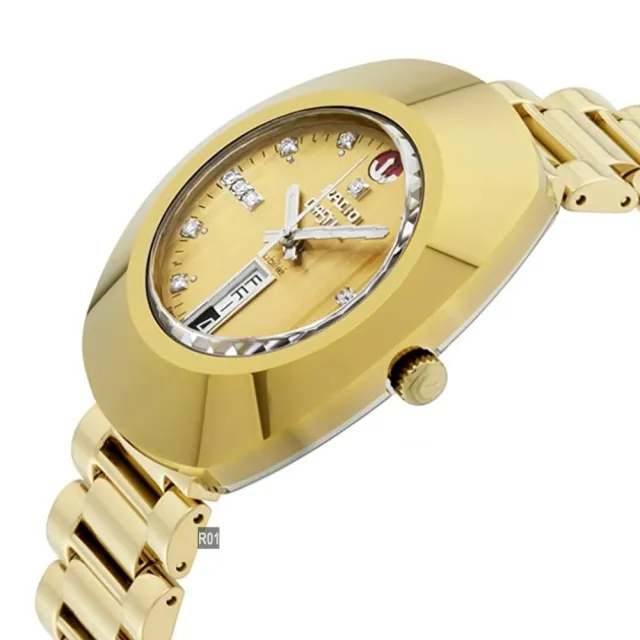 【Rado 雷達表】獨賣真鑽款 Original DiaStar 鑽星創始型機械腕錶35㎜-金色15鑽 R01(R12413703)