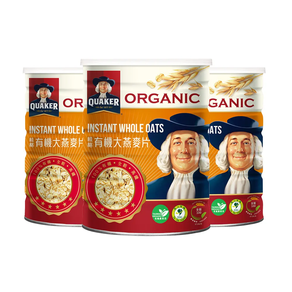 【QUAKER 桂格】有機大燕麥片730g*3罐
