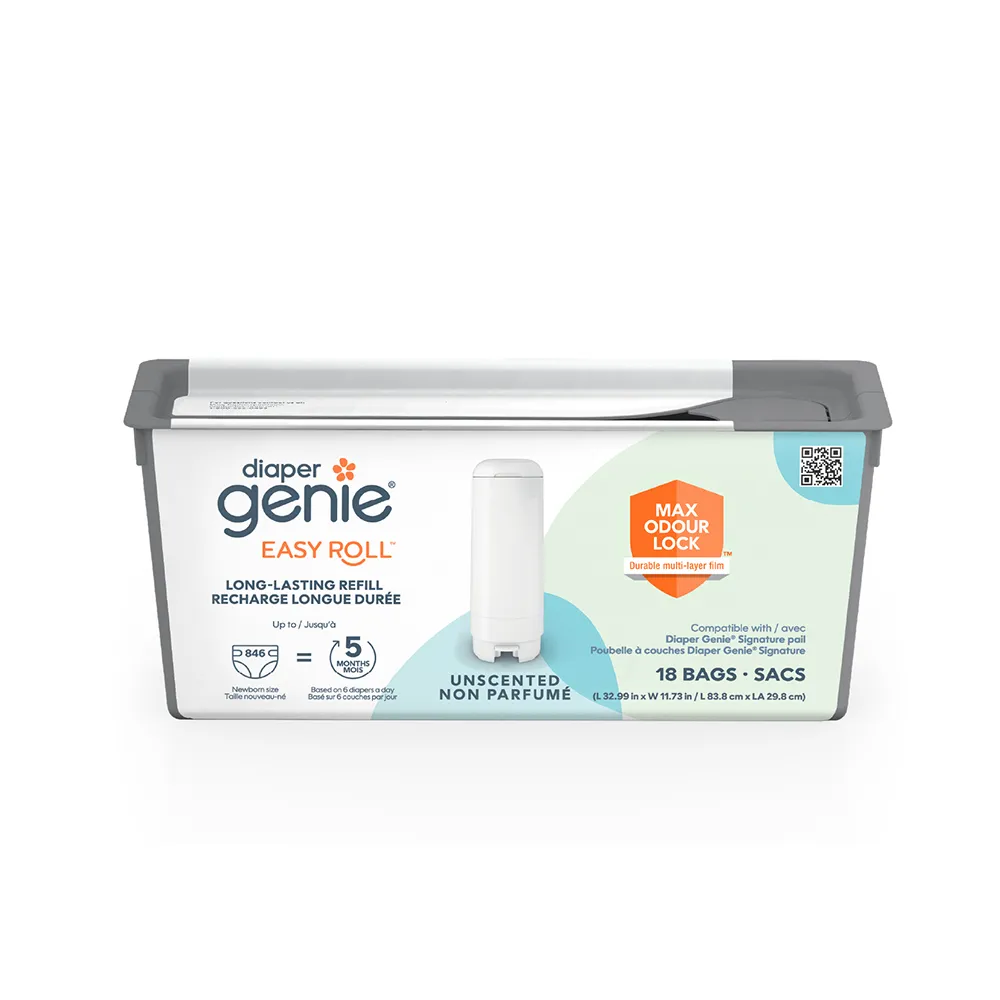 【Diaper Genie】加拿大 Diaper Genie 不鏽鋼 EZ 雙重鎖臭尿布處理器 專用易撕袋補充盒(易撕 鎖臭 垃圾袋)