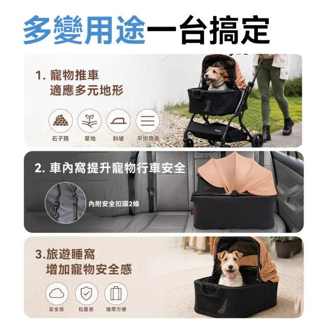 【IBIYAYA 依比呀呀】繽紛樂分離式寵物推車-探險灰/活力橘/奇幻紫(載重25KG/可上捷運/FS2604)