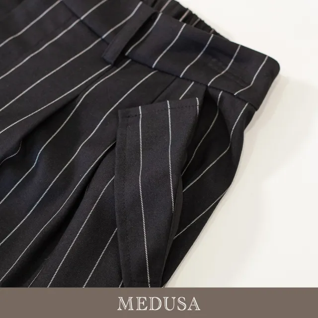 【MEDUSA 曼度莎】現貨-巴黎午茶 法式嫘縈直紋西裝長寬褲（M-XL）｜西裝褲穿搭 法式穿搭
