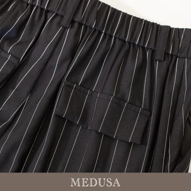 【MEDUSA 曼度莎】現貨-巴黎午茶 法式嫘縈直紋西裝長寬褲（M-XL）｜西裝褲穿搭 法式穿搭