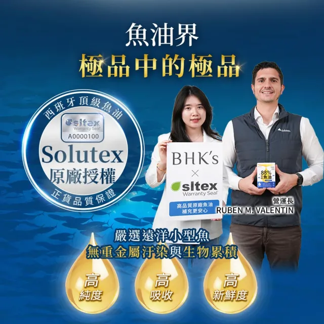 【BHK’s】88% Omega-3 頂級魚油 軟膠囊 6盒(60粒/盒)