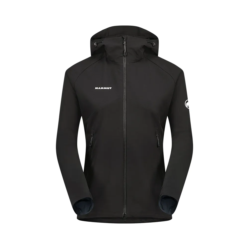 【Mammut 長毛象】Macun 2.0 SO Hooded Jkt AF 日系防潑水軟殼連帽外套 黑色 女款 #1011-00802